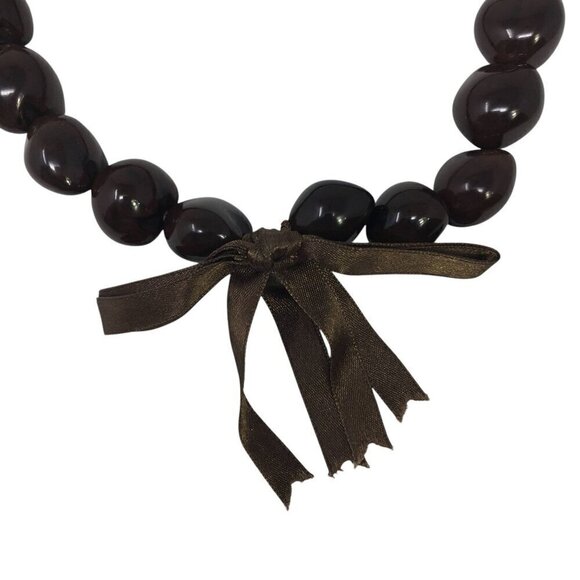 Vintage Kukui Nut Lei Hawaii Chunky Statement Brown Beaded Necklace 18" - Picture 2 of 4